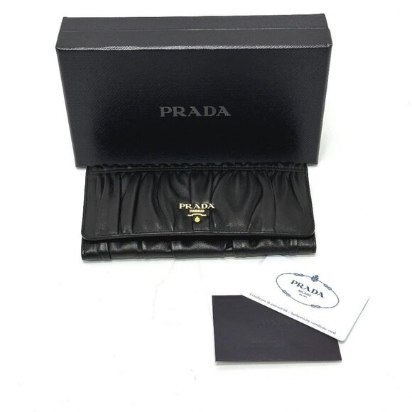 PRADA 1M1132 Logo Gather Two fold Long Wallet Leather Black - Picture 16 of 16